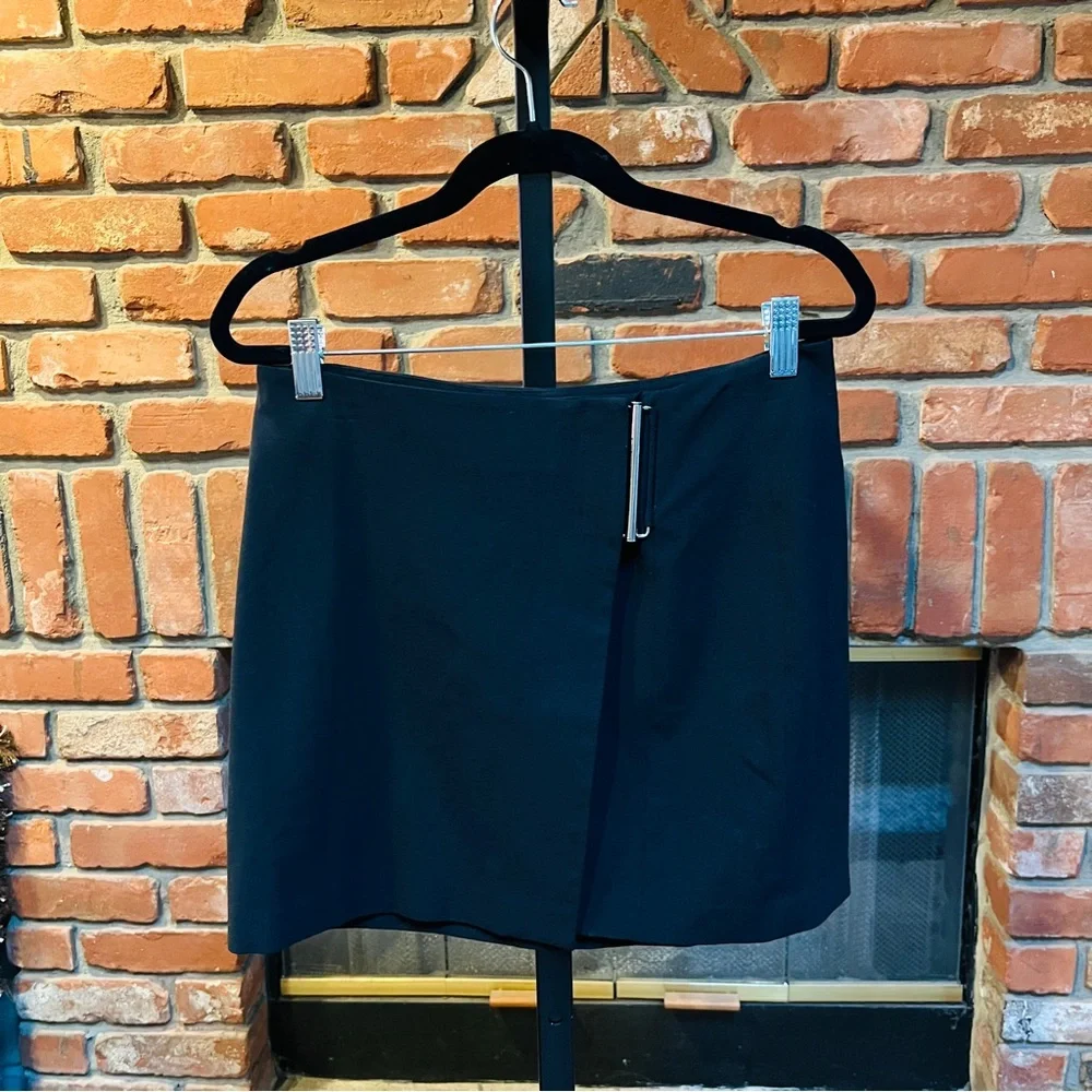 The Limited size 4 Small Stretch Black Dressy Buckle Mini Wrap Skirt